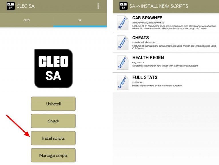 Scripts CLEO SA para GTA San Andreas en Android